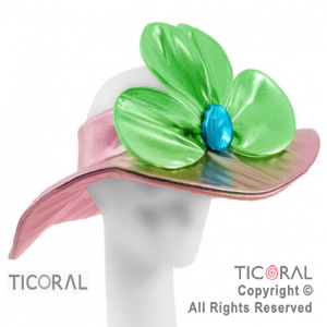 SOMBRERO CAPELINA CON FLOR METAL ROSA x 1